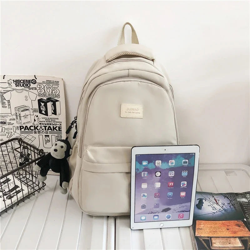 Solid Color Backpack Women Multi-pocket College Book Bag Casual Laptop Backpacks Men Schoolbag For Teenage School Bags For