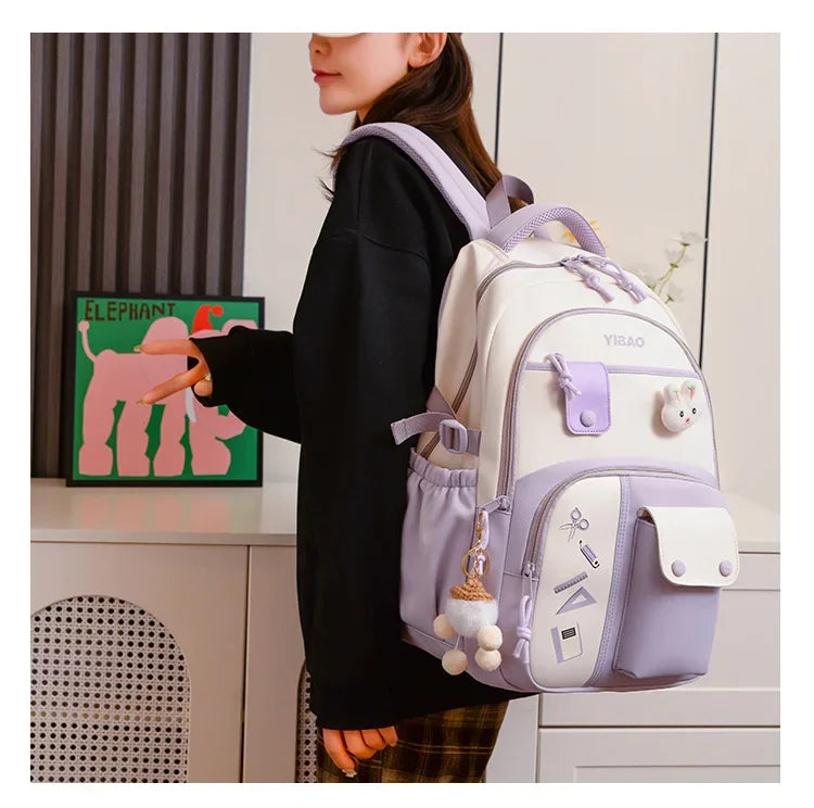New cute rabbit children school backpack Fashionable splicing color contrast fresh lady knapsack kids schoolbags bring a