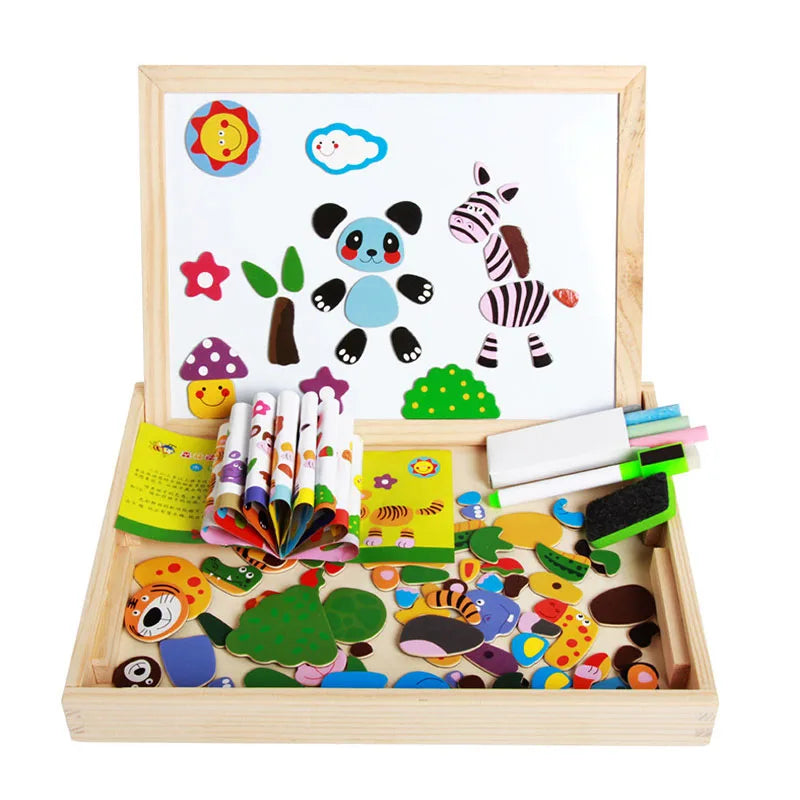 Magnetic 3D Puzzles for Kids Montessori Games Educational Toys for Children Blackboard Whiteboard Drawing Wooden Jigsaw Puzzle