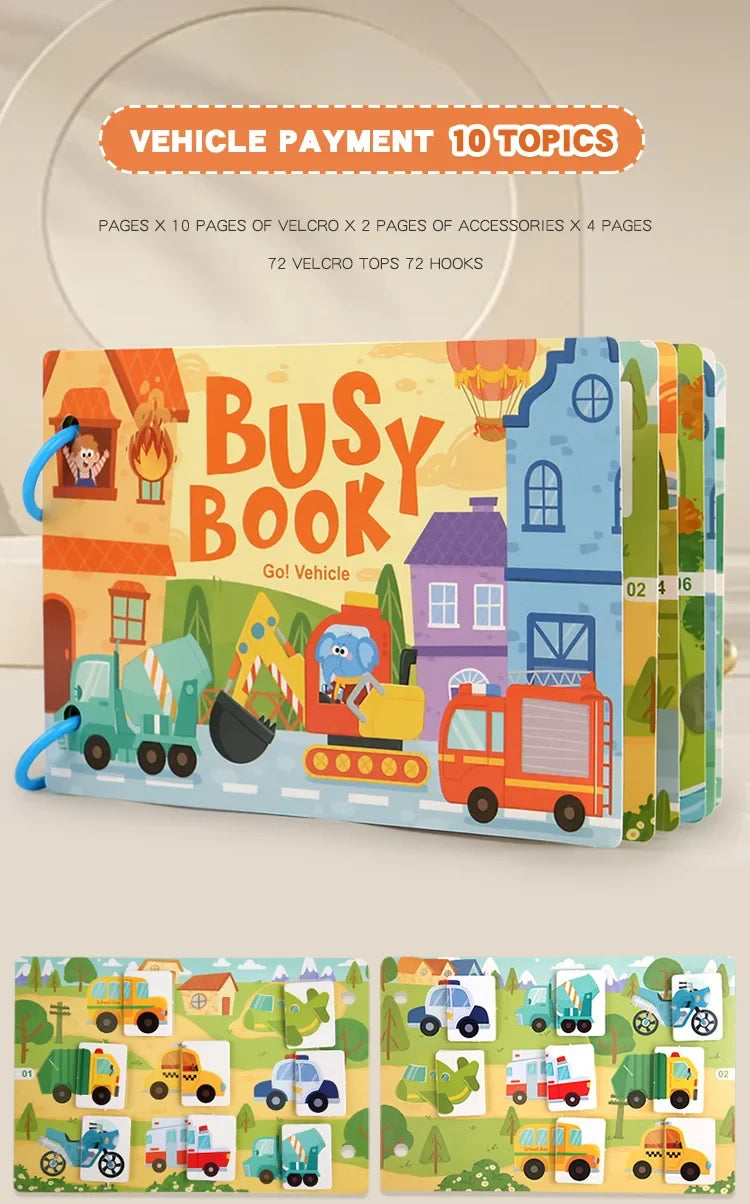 Busy Book for Kids, Animals Vehicles Dinosaurs Stickers, Matching Number & Letter Games, Interactive Learning Activity Book