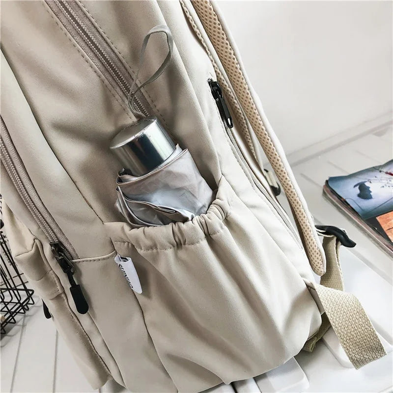 Solid Color Backpack Women Multi-pocket College Book Bag Casual Laptop Backpacks Men Schoolbag For Teenage School Bags For