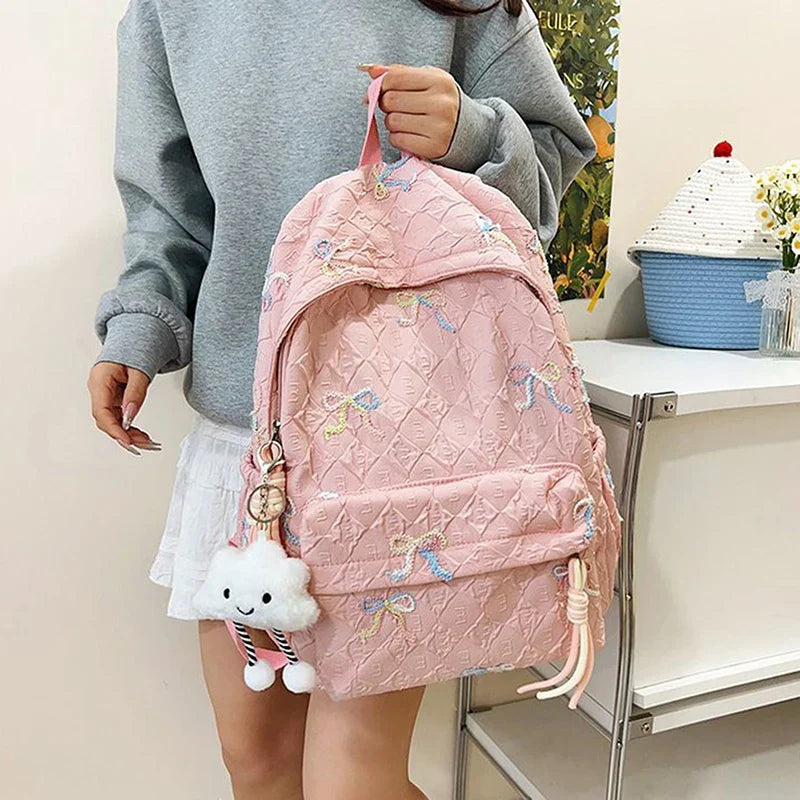 Versatile Junior High School Student Travel Laptop Backpack Cute Schoolbag Female Middle School Student Fashion Bowknot