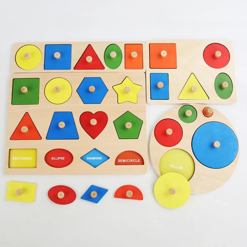 Montessori Wooden Shape Puzzle for Babies – Color & Geometry Learning Board