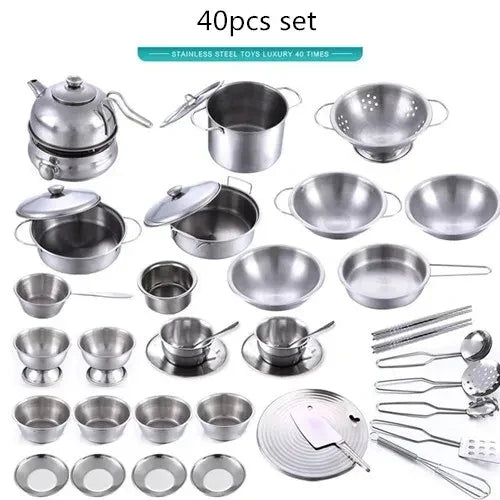 Stainless Steel Action Figures Kids Kitchen Toys Cooking Cookware Children Kitchen Tableware Pretend Role Play Toy for Kids