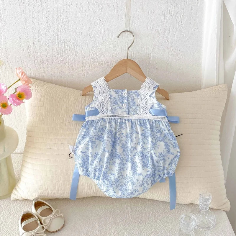 2025 New Summer Newborn Baby Girl Romper Sleeveless Cotton Printing Lace Splicing Infant Baby Girls Jumpsuit 0-24M Baby Clothes