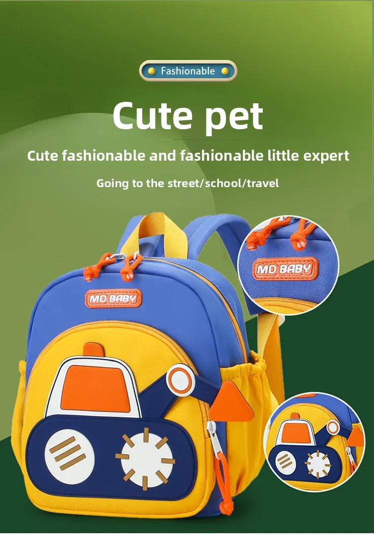 Kids Backpack for Boys Girls Toddler School Kinder garten Cute Construction Truck Car Design Trendy Casual Backpack - Baby's