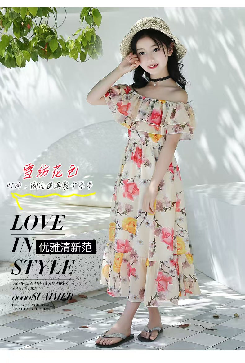 Girls flower print dress made from soft comfortable fabric for birthdays, parties and everyday wear