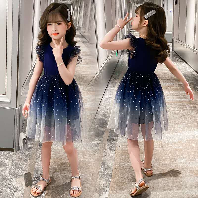 Girls Princess Dresses Star Pattern Girls Sleeveless Kid Dress Teenage Outfits for Girls