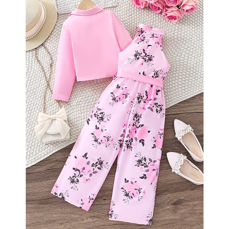 Fashion Girls Suit Sleeveless Floral Halter Suit