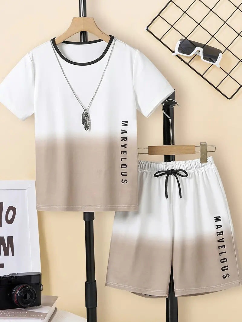 Boys' Casual Short Sleeve T-shirt Top Shorts Two-piece Set