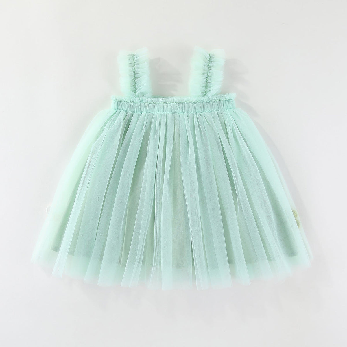 Girls Spaghetti Straps Chest Wrap Flower Embroidery Mesh Dress (Available)