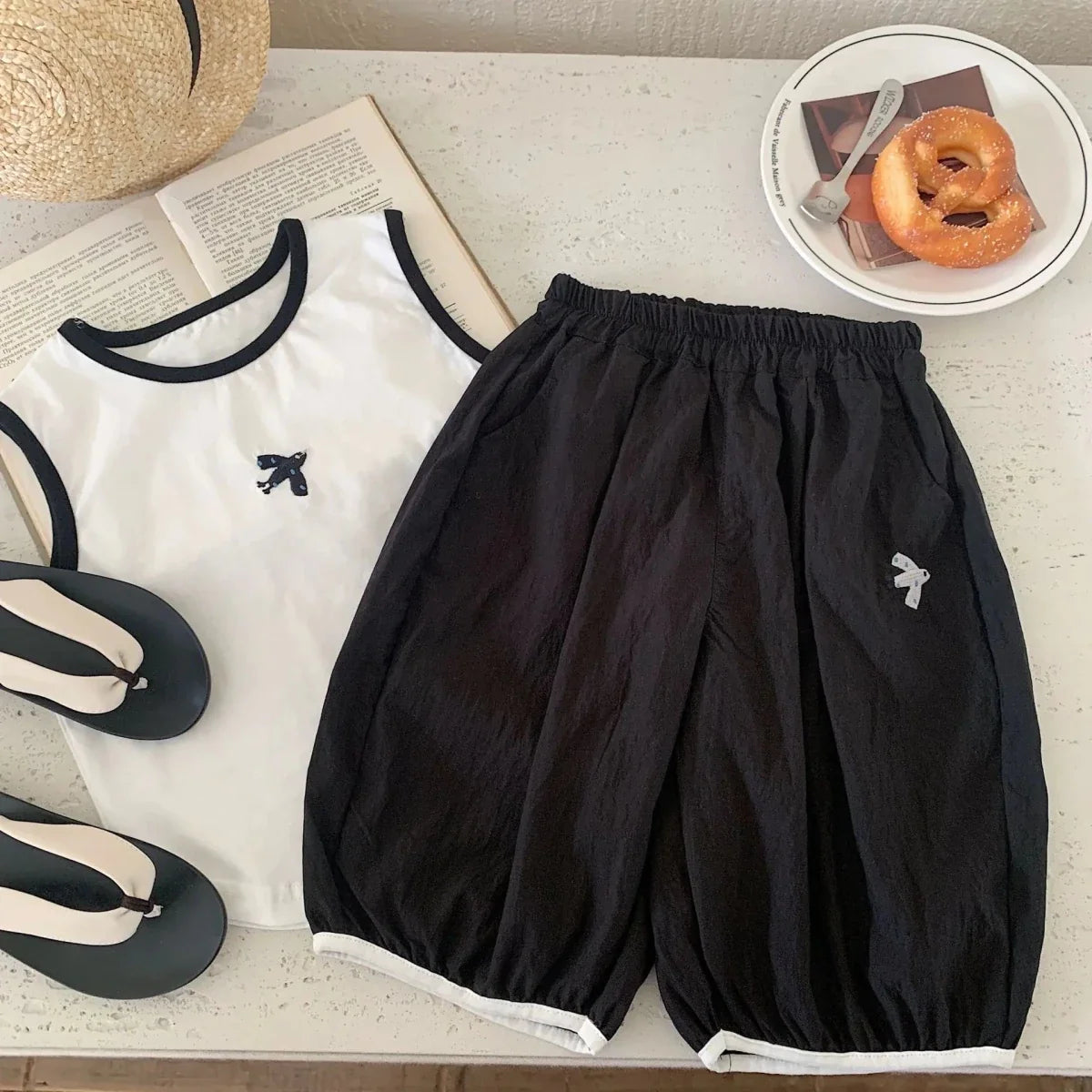 Baby Boys Summer Vest Sets Bird Embroidery Top+Elastic Waist Short Kids Boys Two-piece Suit Loose Thin Toddler Boys Sport Sets - Mom & Kids