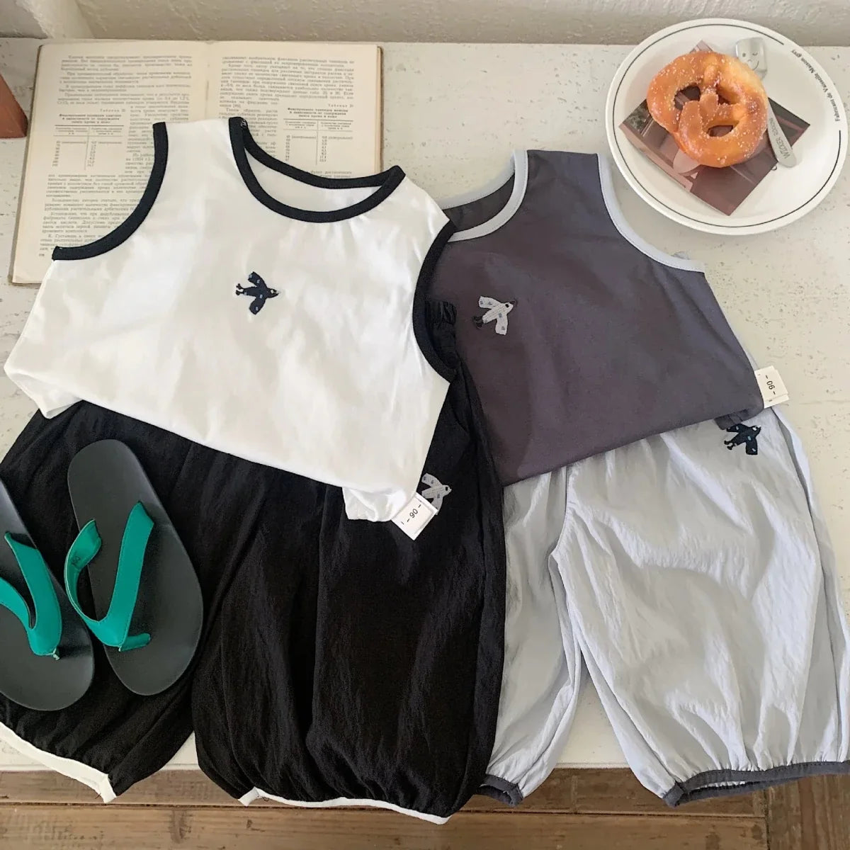 Baby Boys Summer Vest Sets Bird Embroidery Top+Elastic Waist Short Kids Boys Two-piece Suit Loose Thin Toddler Boys Sport Sets - Mom & Kids