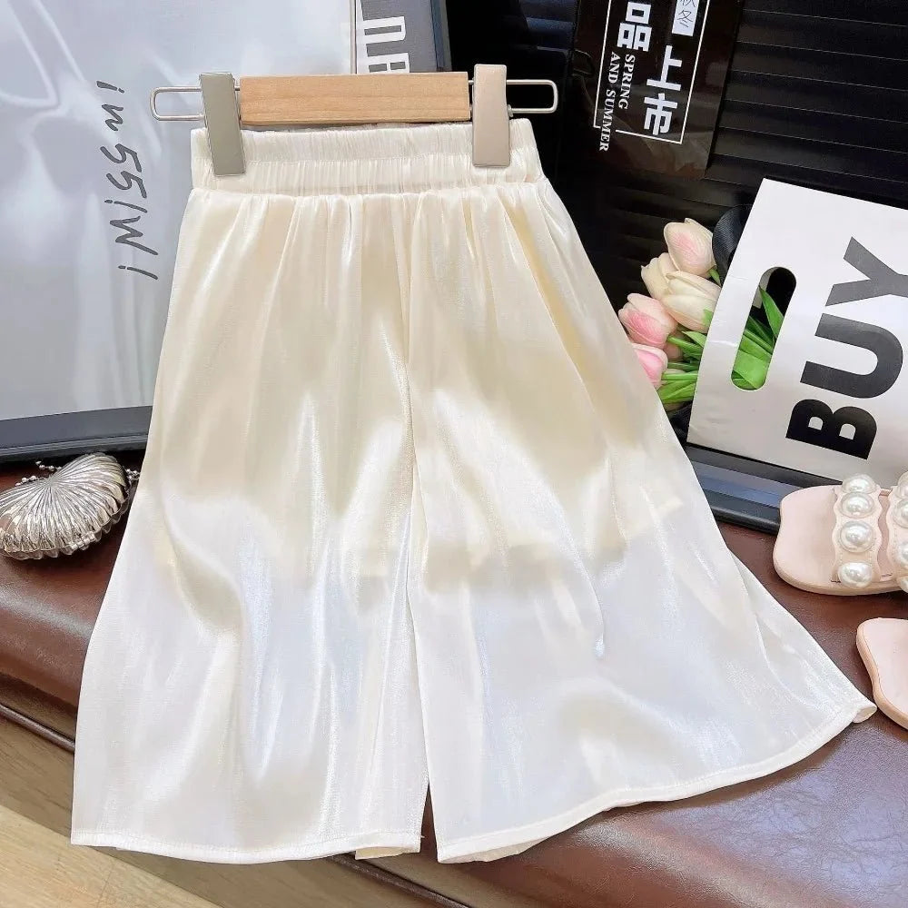 Bear Leader Summer Korean Version Girl Suits Flying Sleeve Round Neck Doll Shirt + wide Leg Pants 2-Pcs Set Kids Clothing - Mom & Kids