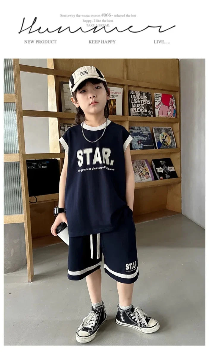 Boys Basketball Jerseys New Fashion Vest + Shorts 2Pcs Boys Clothing Sets Teenagers Kids Clothes - Mom & Kids