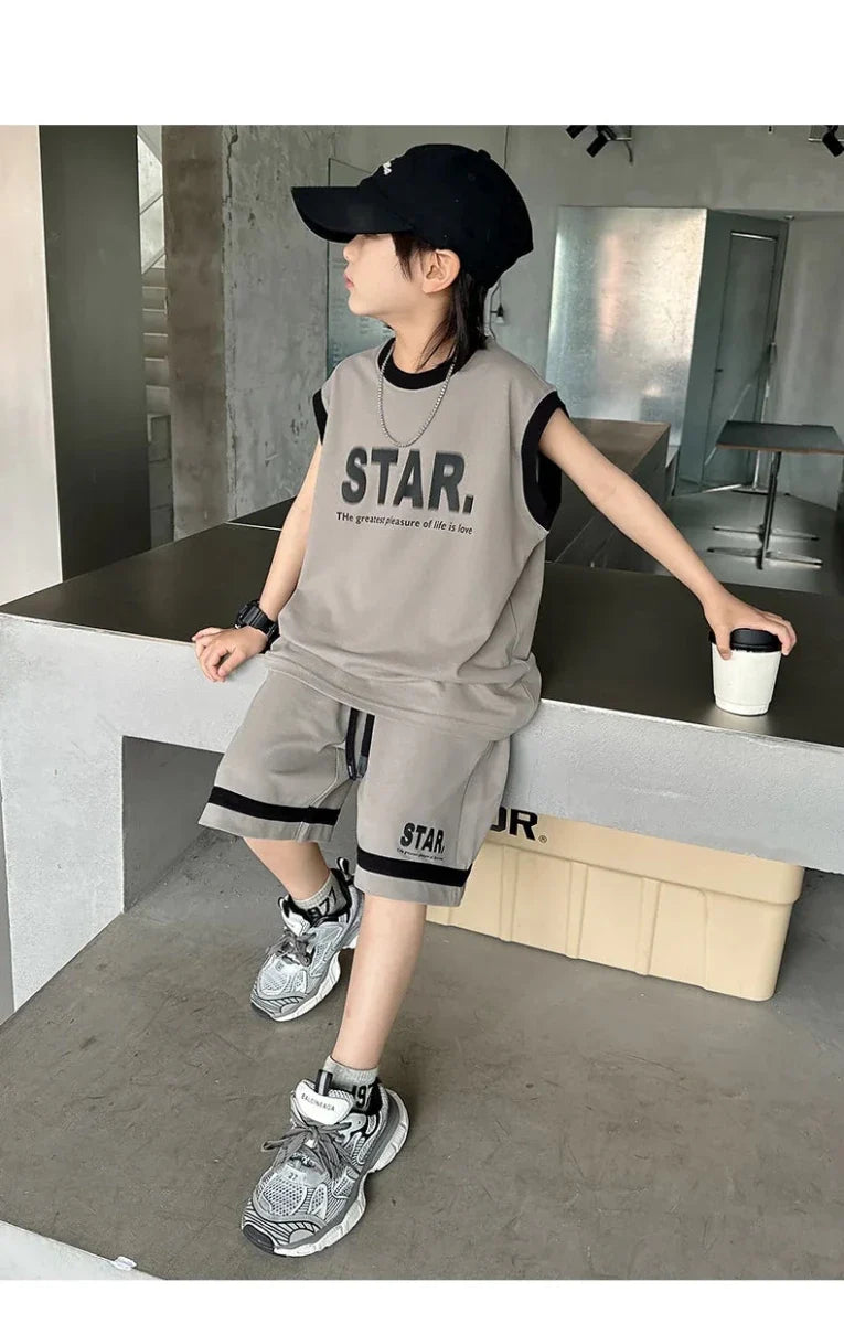 Boys Basketball Jerseys New Fashion Vest + Shorts 2Pcs Boys Clothing Sets Teenagers Kids Clothes - Mom & Kids