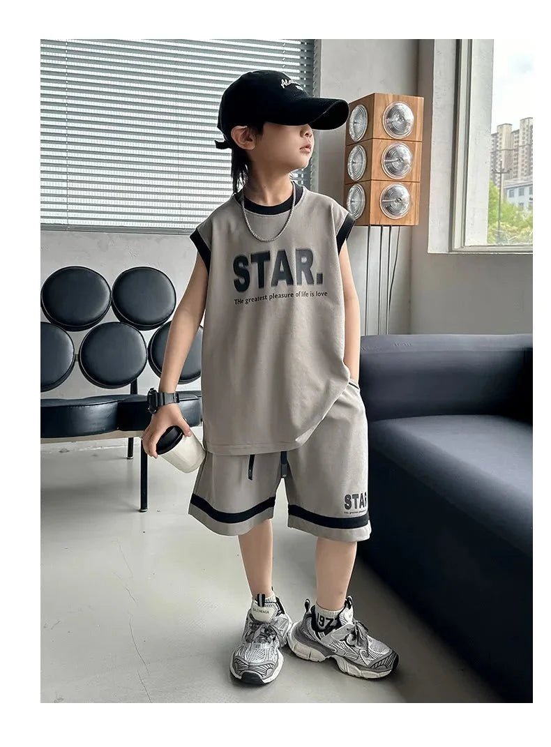 Boys Basketball Jerseys New Fashion Vest + Shorts 2Pcs Boys Clothing Sets Teenagers Kids Clothes - Mom & Kids