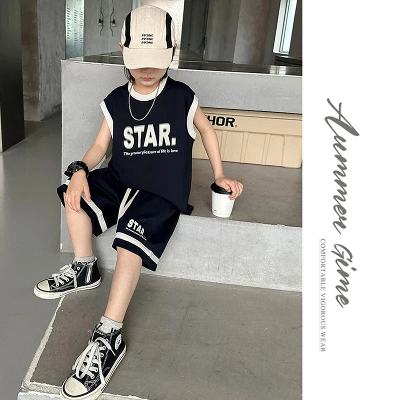 Boys Basketball Jerseys New Fashion Vest + Shorts 2Pcs Boys Clothing Sets Teenagers Kids Clothes - Mom & Kids