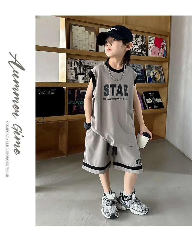 Boys Basketball Jerseys New Fashion Vest + Shorts 2Pcs Boys Clothing Sets Teenagers Kids Clothes - Mom & Kids