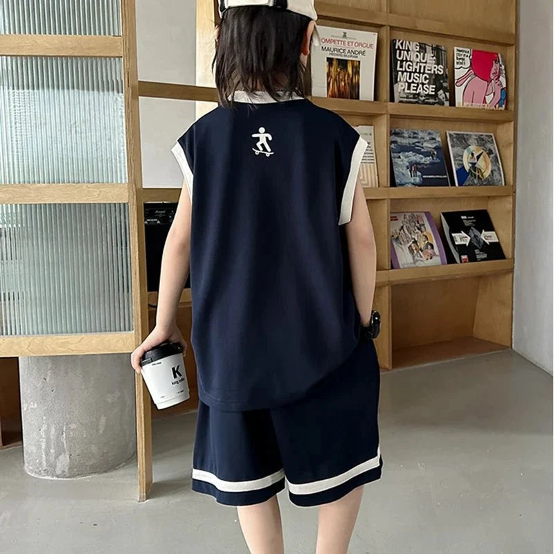 Boys Basketball Jerseys New Fashion Vest + Shorts 2Pcs Boys Clothing Sets Teenagers Kids Clothes - Mom & Kids