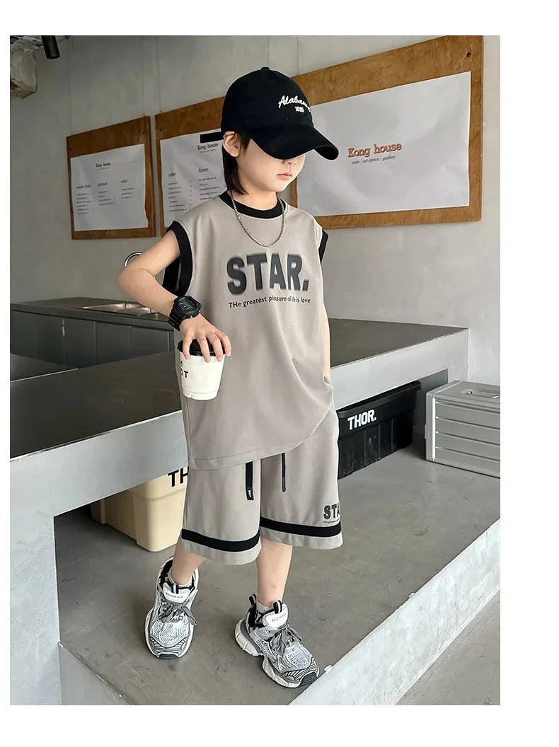 Boys Basketball Jerseys New Fashion Vest + Shorts 2Pcs Boys Clothing Sets Teenagers Kids Clothes - Mom & Kids