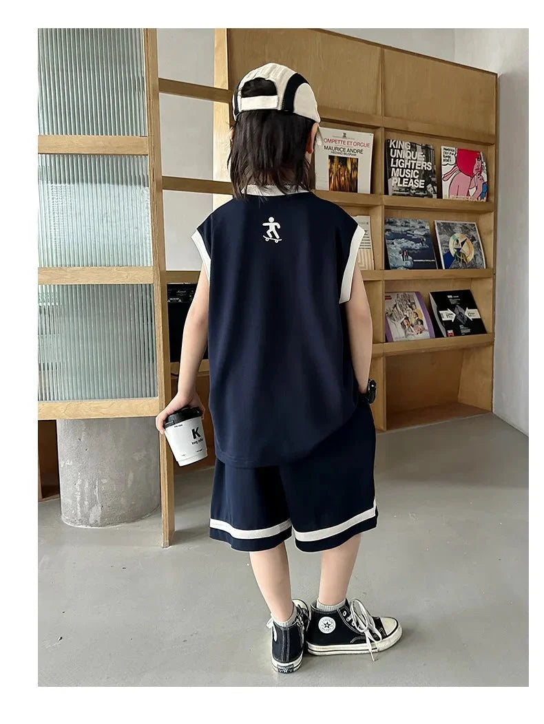 Boys Basketball Jerseys New Fashion Vest + Shorts 2Pcs Boys Clothing Sets Teenagers Kids Clothes - Mom & Kids