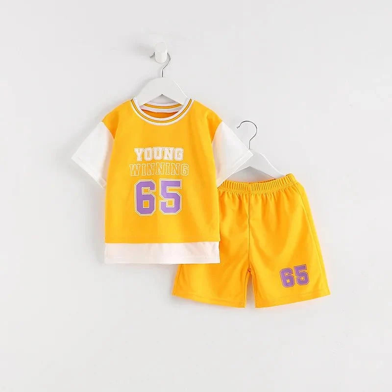 Boys Clothes Sets Summer Breathable Tracksuit Fashion Children's Sports Two Piece Set T-shirt + Shorts Suits - Mom & Kids