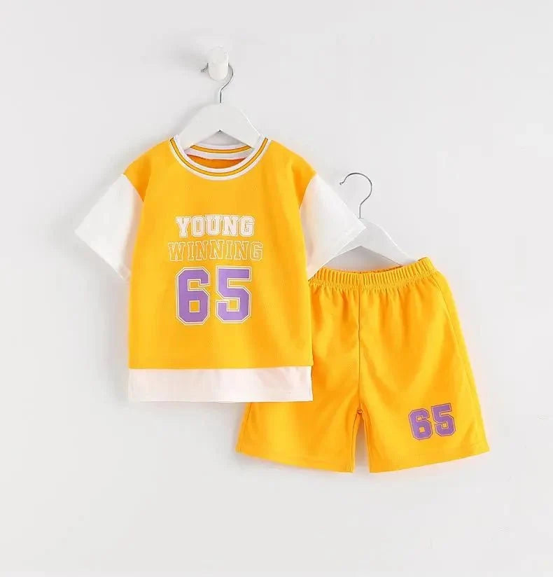Boys Clothes Sets Summer Breathable Tracksuit Fashion Children's Sports Two Piece Set T-shirt + Shorts Suits - Mom & Kids