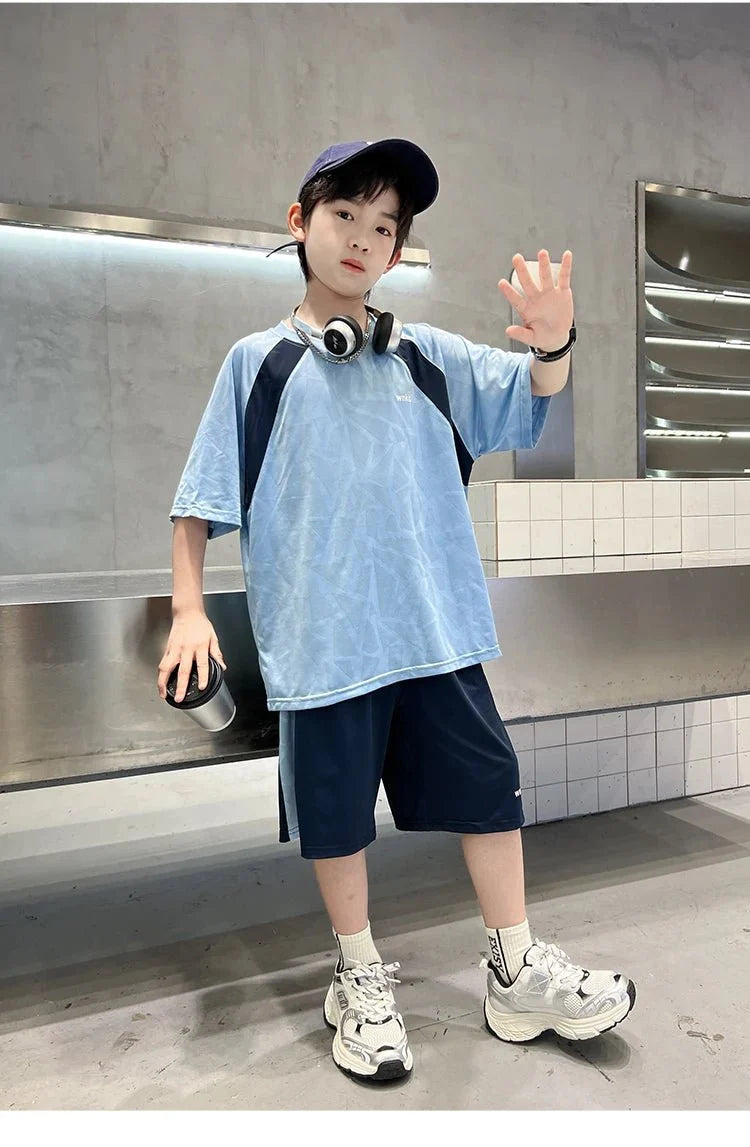 Boys Clothes Sets Summer Kids Sport Short Sleeve T-shirt + Shorts 2 Pieces Suit Teenage Child Outfits For 5 6 8 10 12 14 Years - Mom & Kids