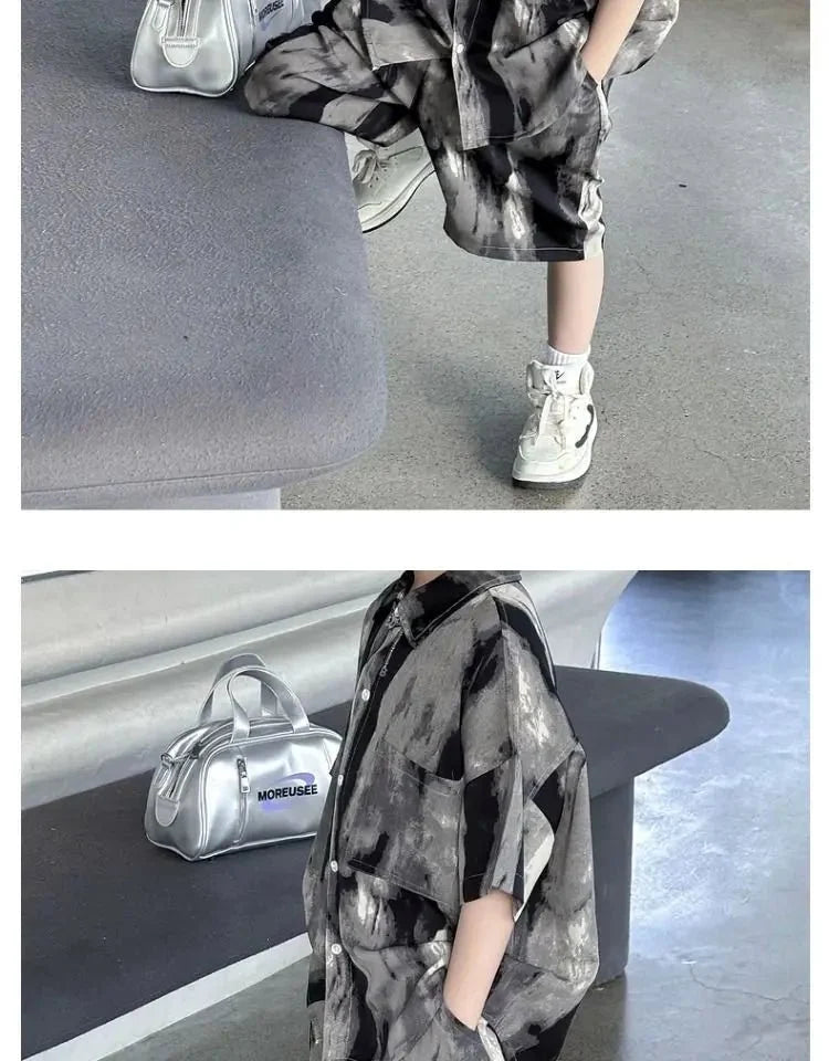 Boys Fashion Summer Tye-die Short Sleeve Shirts+Pants 2pcs Suits Years Kids Trend Streetwear Oufits Sets Children Clothing - Mom & Kids