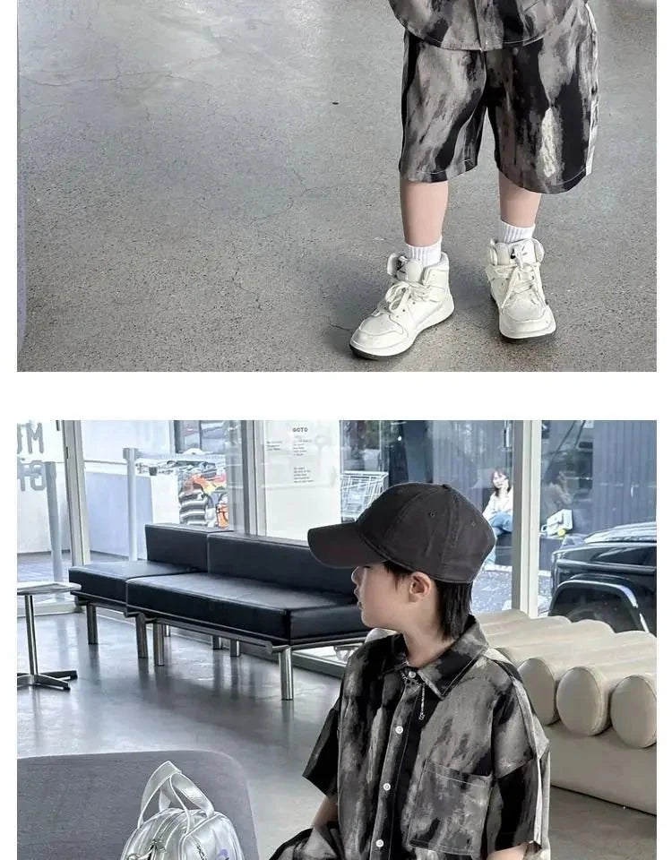 Boys Fashion Summer Tye-die Short Sleeve Shirts+Pants 2pcs Suits Years Kids Trend Streetwear Oufits Sets Children Clothing - Mom & Kids