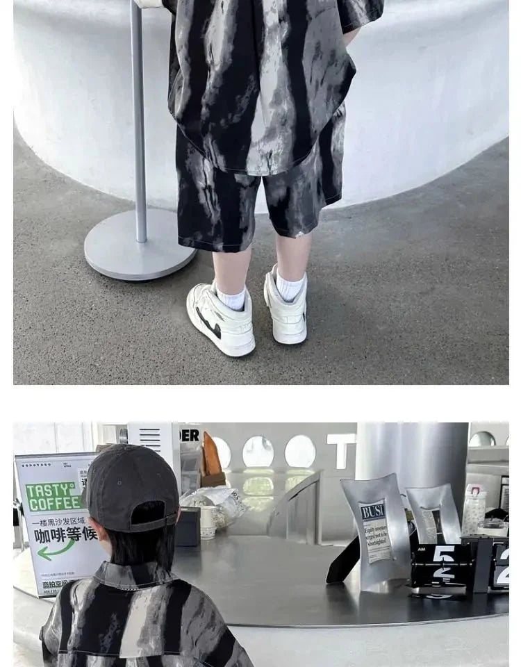 Boys Fashion Summer Tye-die Short Sleeve Shirts+Pants 2pcs Suits Years Kids Trend Streetwear Oufits Sets Children Clothing - Mom & Kids