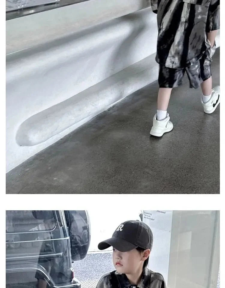Boys Fashion Summer Tye-die Short Sleeve Shirts+Pants 2pcs Suits Years Kids Trend Streetwear Oufits Sets Children Clothing - Mom & Kids