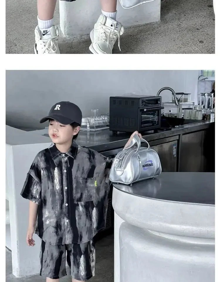 Boys Fashion Summer Tye-die Short Sleeve Shirts+Pants 2pcs Suits Years Kids Trend Streetwear Oufits Sets Children Clothing - Mom & Kids