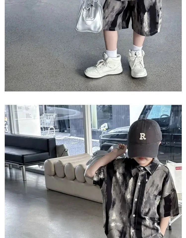 Boys Fashion Summer Tye-die Short Sleeve Shirts+Pants 2pcs Suits Years Kids Trend Streetwear Oufits Sets Children Clothing - Mom & Kids