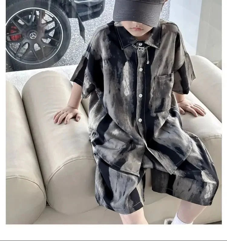 Boys Fashion Summer Tye-die Short Sleeve Shirts+Pants 2pcs Suits Years Kids Trend Streetwear Oufits Sets Children Clothing - Mom & Kids