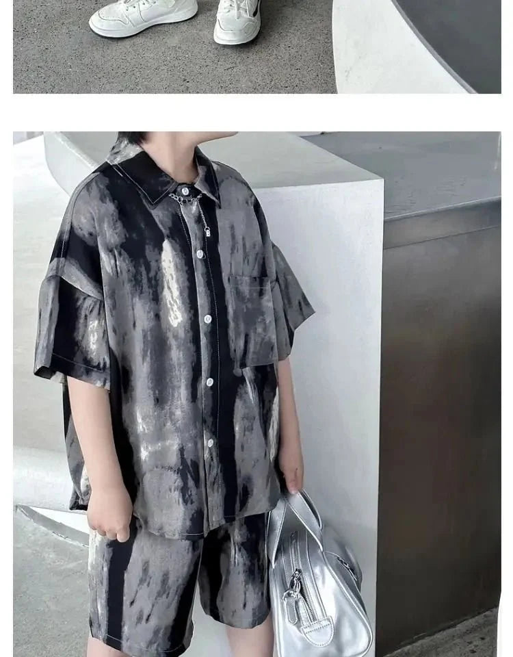 Boys Fashion Summer Tye-die Short Sleeve Shirts+Pants 2pcs Suits Years Kids Trend Streetwear Oufits Sets Children Clothing - Mom & Kids
