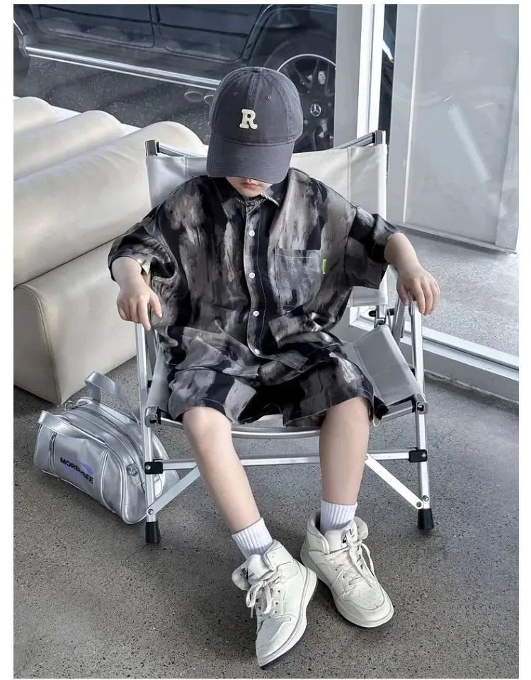 Boys Fashion Summer Tye-die Short Sleeve Shirts+Pants 2pcs Suits Years Kids Trend Streetwear Oufits Sets Children Clothing - Mom & Kids