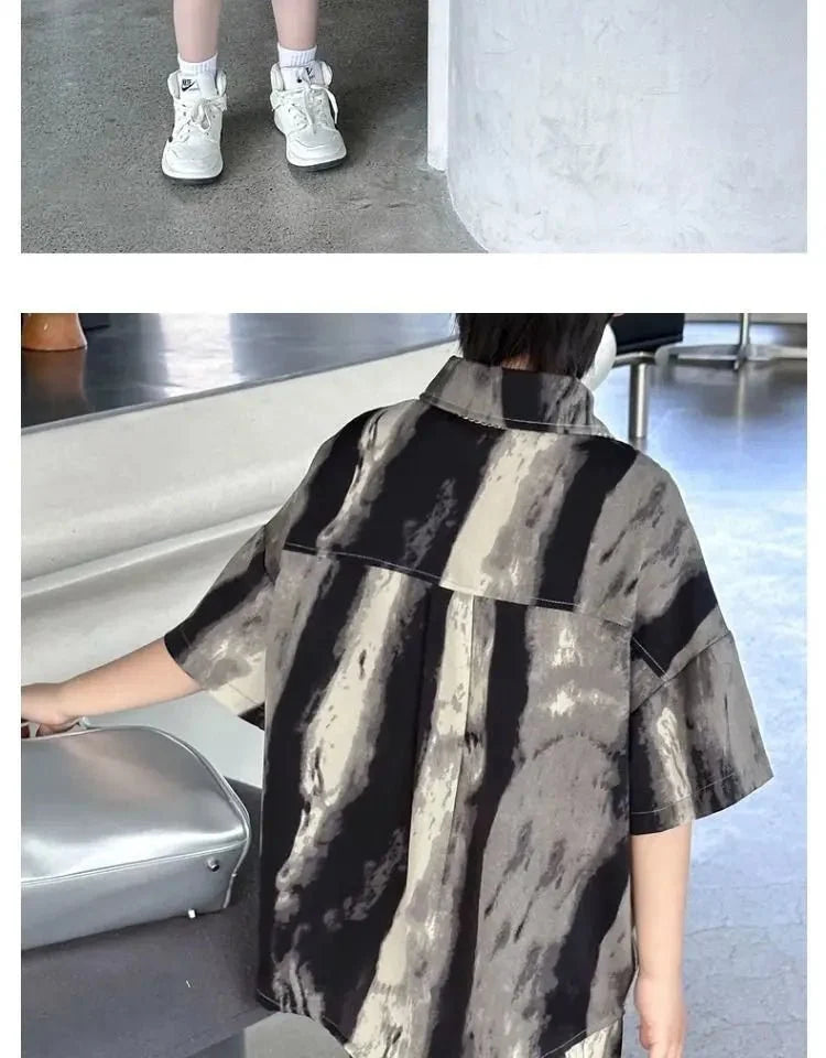 Boys Fashion Summer Tye-die Short Sleeve Shirts+Pants 2pcs Suits Years Kids Trend Streetwear Oufits Sets Children Clothing - Mom & Kids