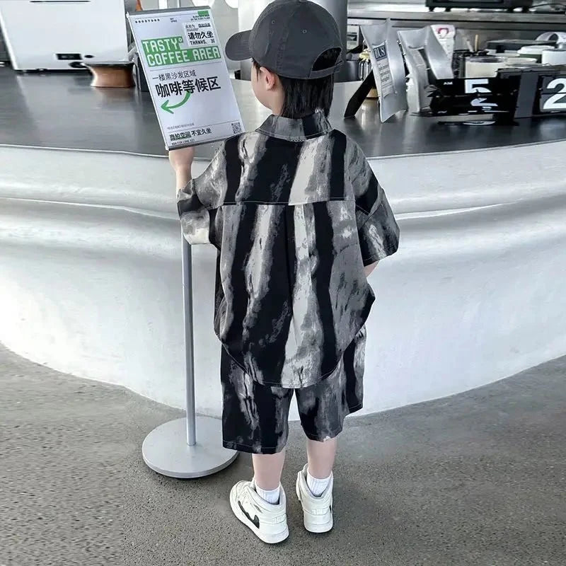 Boys Fashion Summer Tye-die Short Sleeve Shirts+Pants 2pcs Suits Years Kids Trend Streetwear Oufits Sets Children Clothing - Mom & Kids