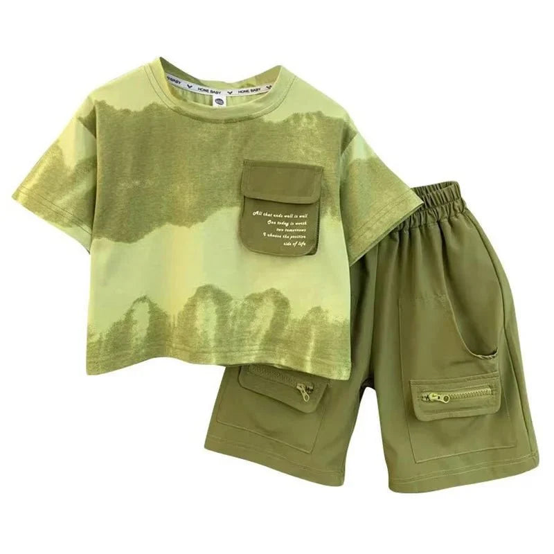Boys Summer Clothes Set Camouflage Short Sleeve T-shirt + Cargo Shorts 2PCS Kids Casual Streetwear Outfit Two-piece set - Mom & Kids