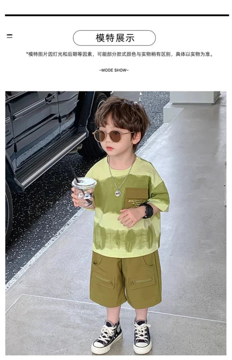 Boys Summer Clothes Set Camouflage Short Sleeve T-shirt + Cargo Shorts 2PCS Kids Casual Streetwear Outfit Two-piece set - Mom & Kids