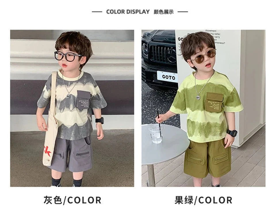 Boys Summer Clothes Set Camouflage Short Sleeve T-shirt + Cargo Shorts 2PCS Kids Casual Streetwear Outfit Two-piece set - Mom & Kids