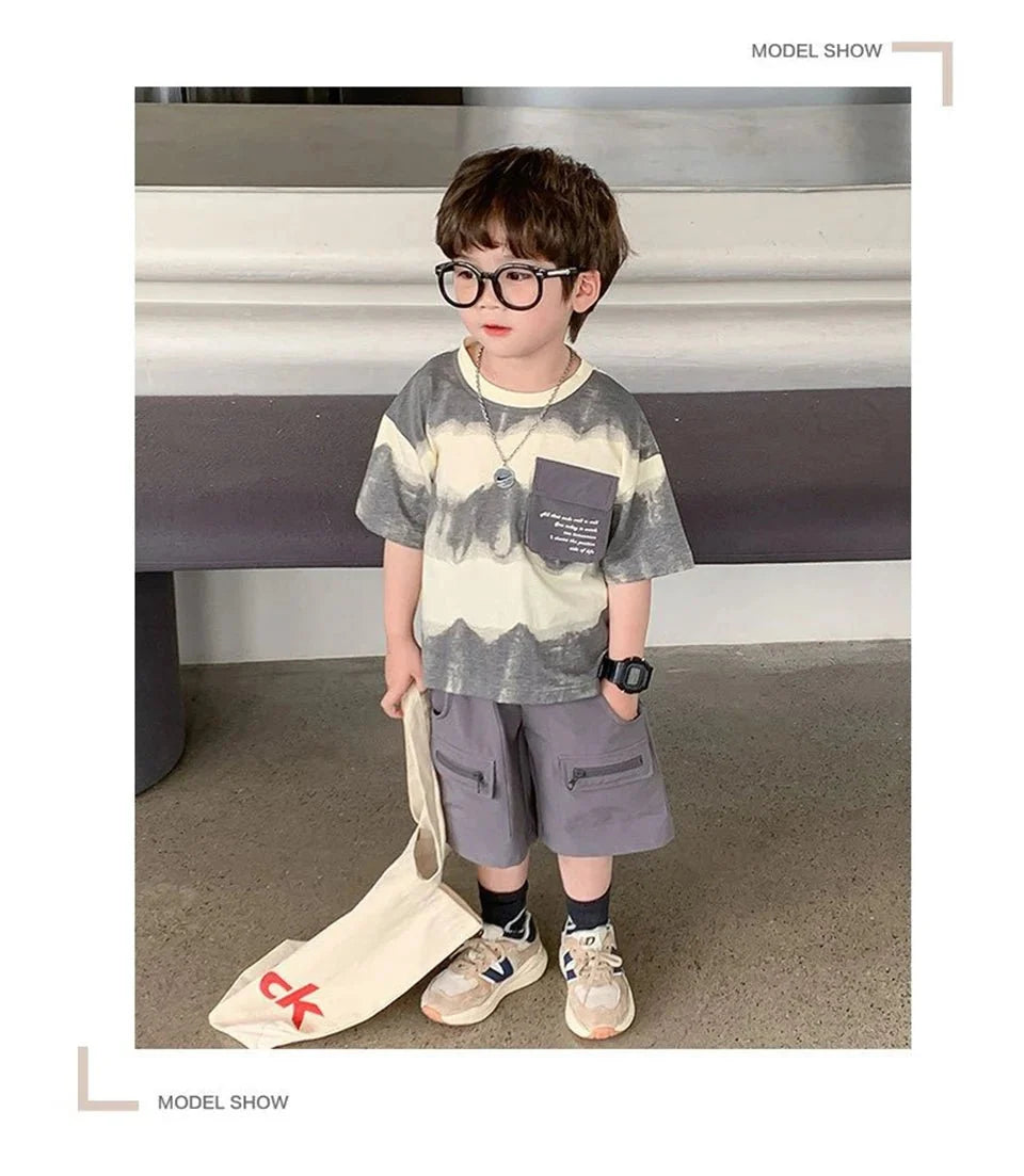Boys Summer Clothes Set Camouflage Short Sleeve T-shirt + Cargo Shorts 2PCS Kids Casual Streetwear Outfit Two-piece set - Mom & Kids