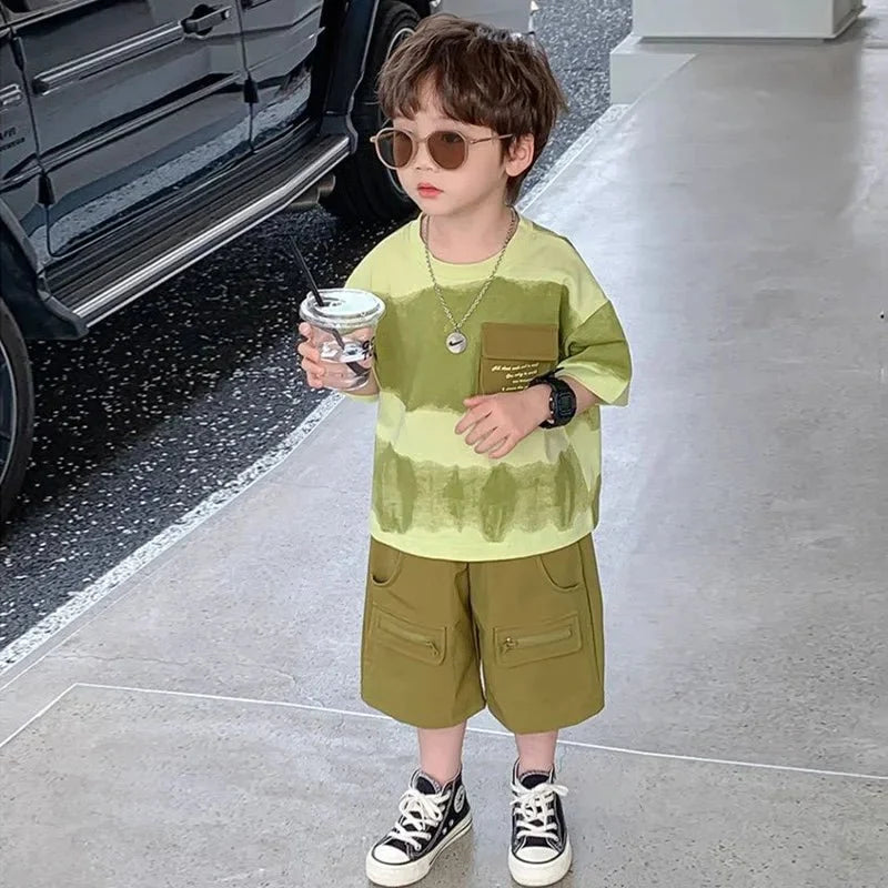 Boys Summer Clothes Set Camouflage Short Sleeve T-shirt + Cargo Shorts 2PCS Kids Casual Streetwear Outfit Two-piece set - Mom & Kids