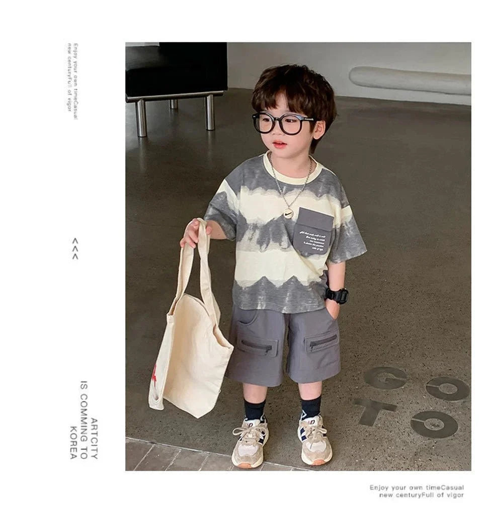 Boys Summer Clothes Set Camouflage Short Sleeve T-shirt + Cargo Shorts 2PCS Kids Casual Streetwear Outfit Two-piece set - Mom & Kids