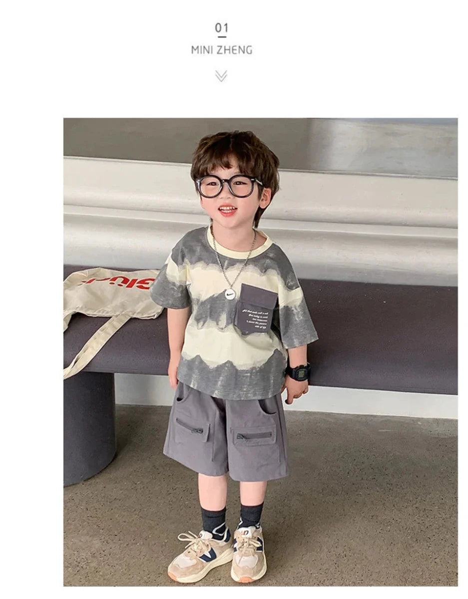 Boys Summer Clothes Set Camouflage Short Sleeve T-shirt + Cargo Shorts 2PCS Kids Casual Streetwear Outfit Two-piece set - Mom & Kids