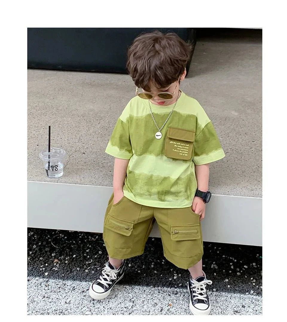 Boys Summer Clothes Set Camouflage Short Sleeve T-shirt + Cargo Shorts 2PCS Kids Casual Streetwear Outfit Two-piece set - Mom & Kids
