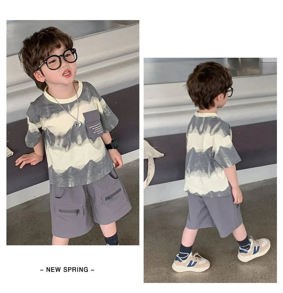 Boys Summer Clothes Set Camouflage Short Sleeve T-shirt + Cargo Shorts 2PCS Kids Casual Streetwear Outfit Two-piece set - Mom & Kids