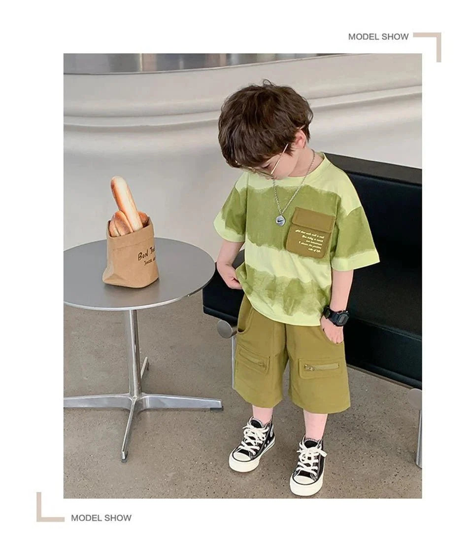 Boys Summer Clothes Set Camouflage Short Sleeve T-shirt + Cargo Shorts 2PCS Kids Casual Streetwear Outfit Two-piece set - Mom & Kids